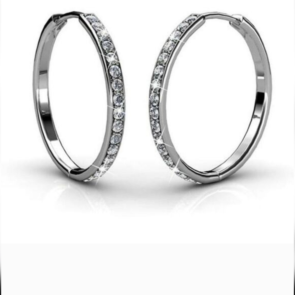 Cate & Chloe BIANCE 18k White Gold Plated 25mm Hoop EarringsCrys